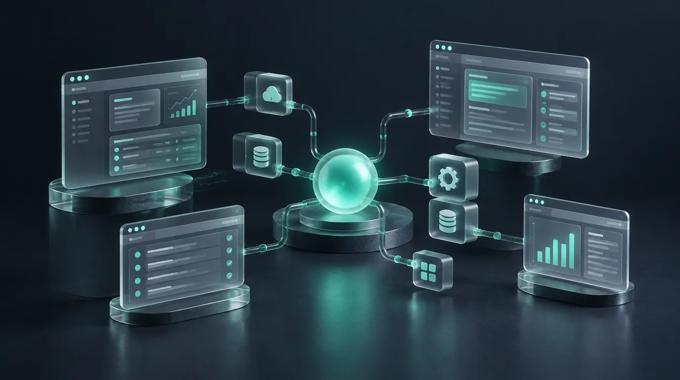 Glass workflow modules connected to a central AI node